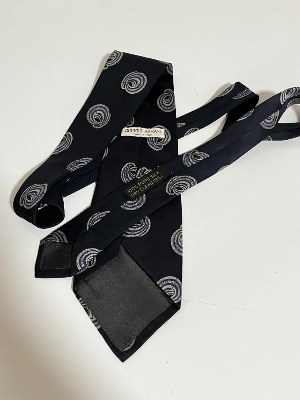GIORGIO ARMANI Blue Silk Spiral-knot Pattern Men's CLASSIC Necktie/PREOWNED